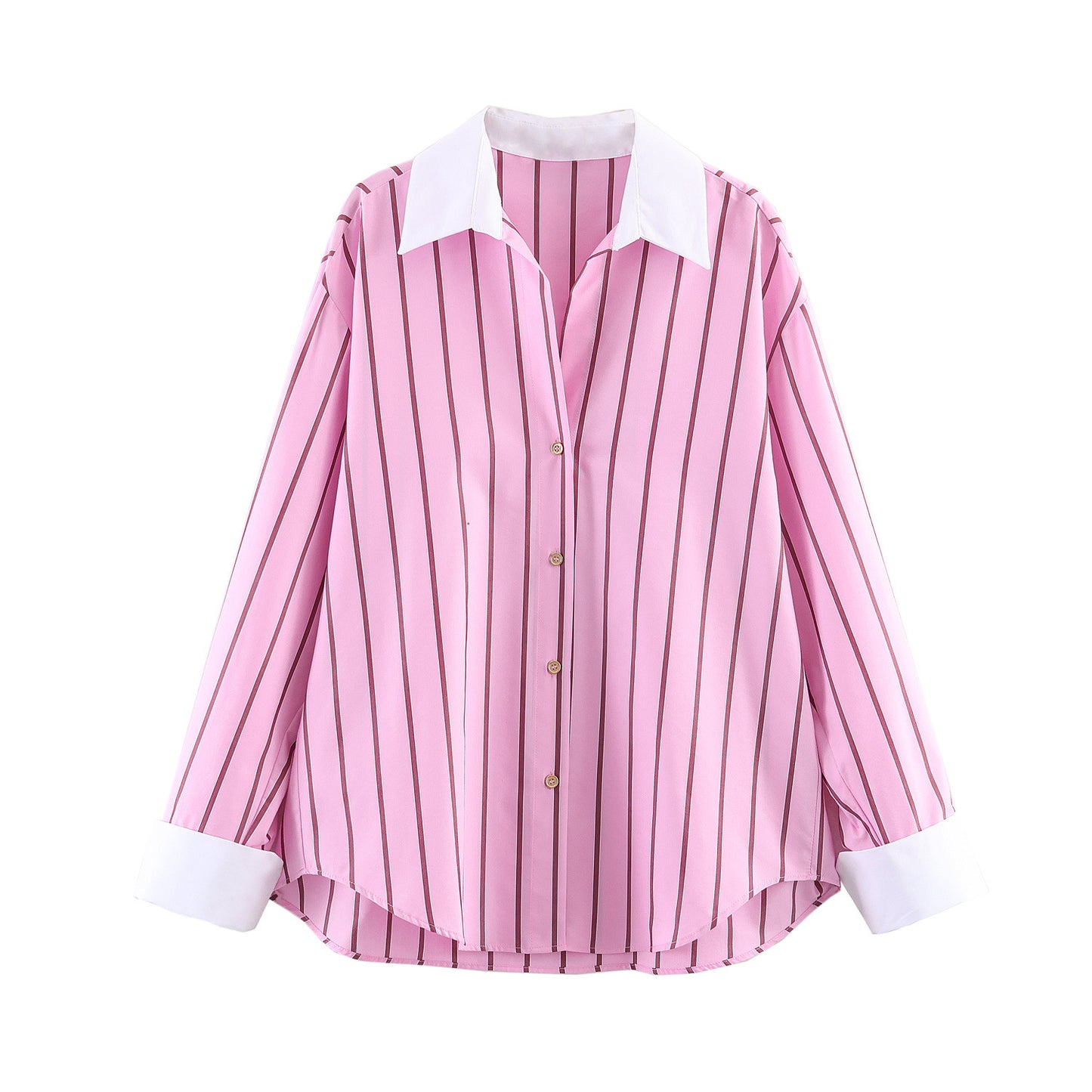 Long sleeved lapel contrasting cuffs striped shirt