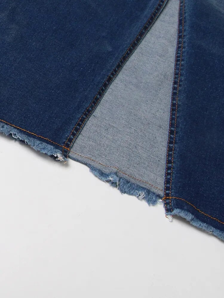 Denim Summer Skirts For Women High Waist Ombre Hit Color Raw Hem A Line Temperament Skirt Female Fashion Clothes
