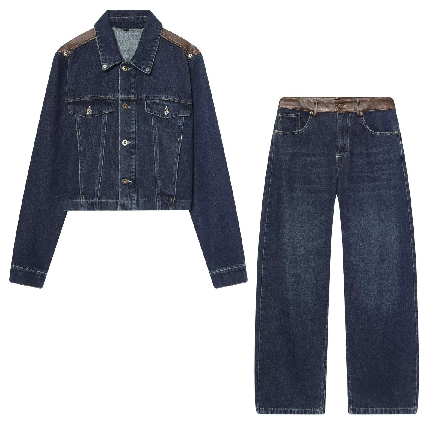 Spring denim leather jacket+jeans