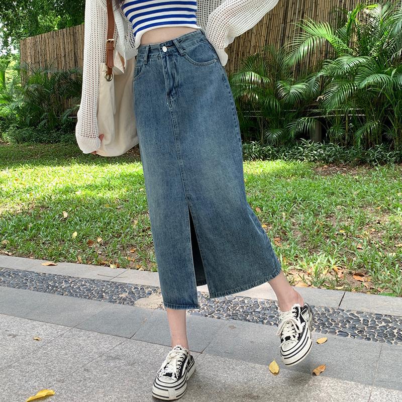Denim Midi Skirt Women High Waist A-Line Vintage Autumn Fashion Plus Size Casual Dress