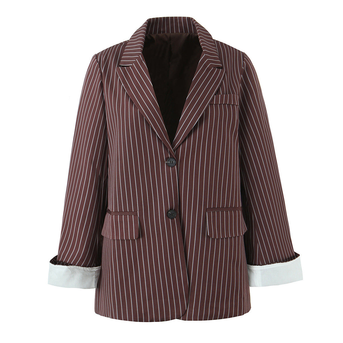 Commuting style striped loose two button versatile suit jacket