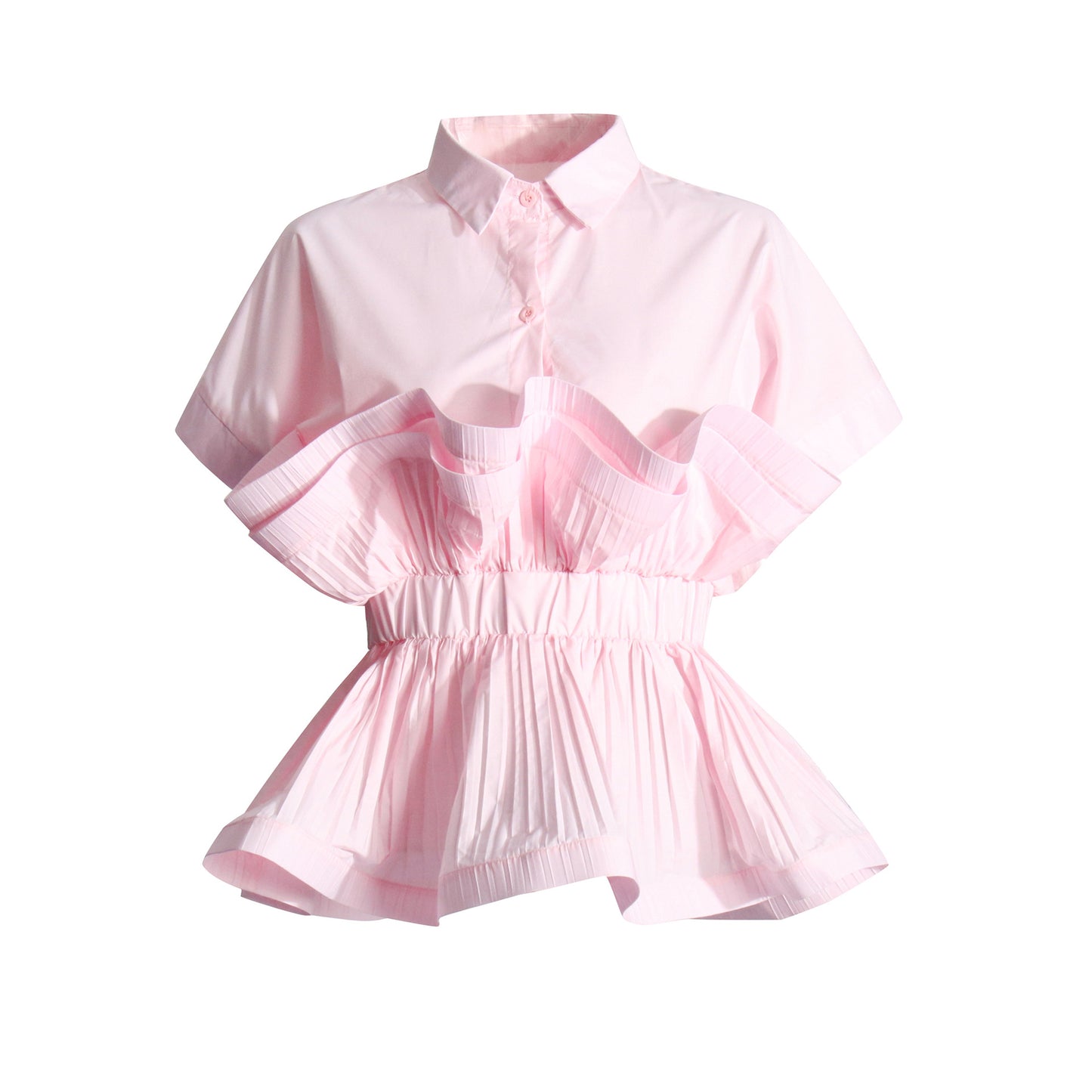 Patchwork Open Front Short Sleeve Ruffle Fitted Slimming Blouse for Women