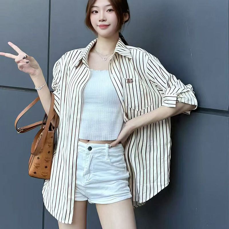 Style Striped Shirt Women's Casual Loose Fit Slimming Age-Reducing Blouse Top
