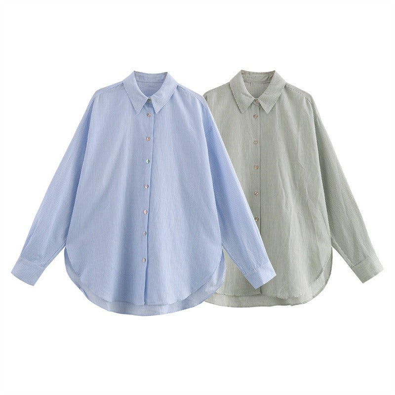 Fashion collar long sleeved single breasted loose shirt top for women