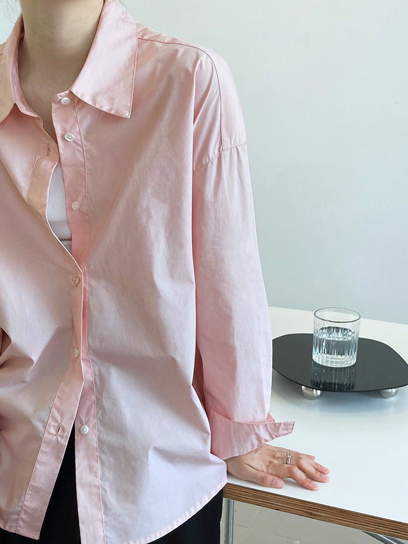 solid color long sleeved shirt for women simple and loose casual shirt