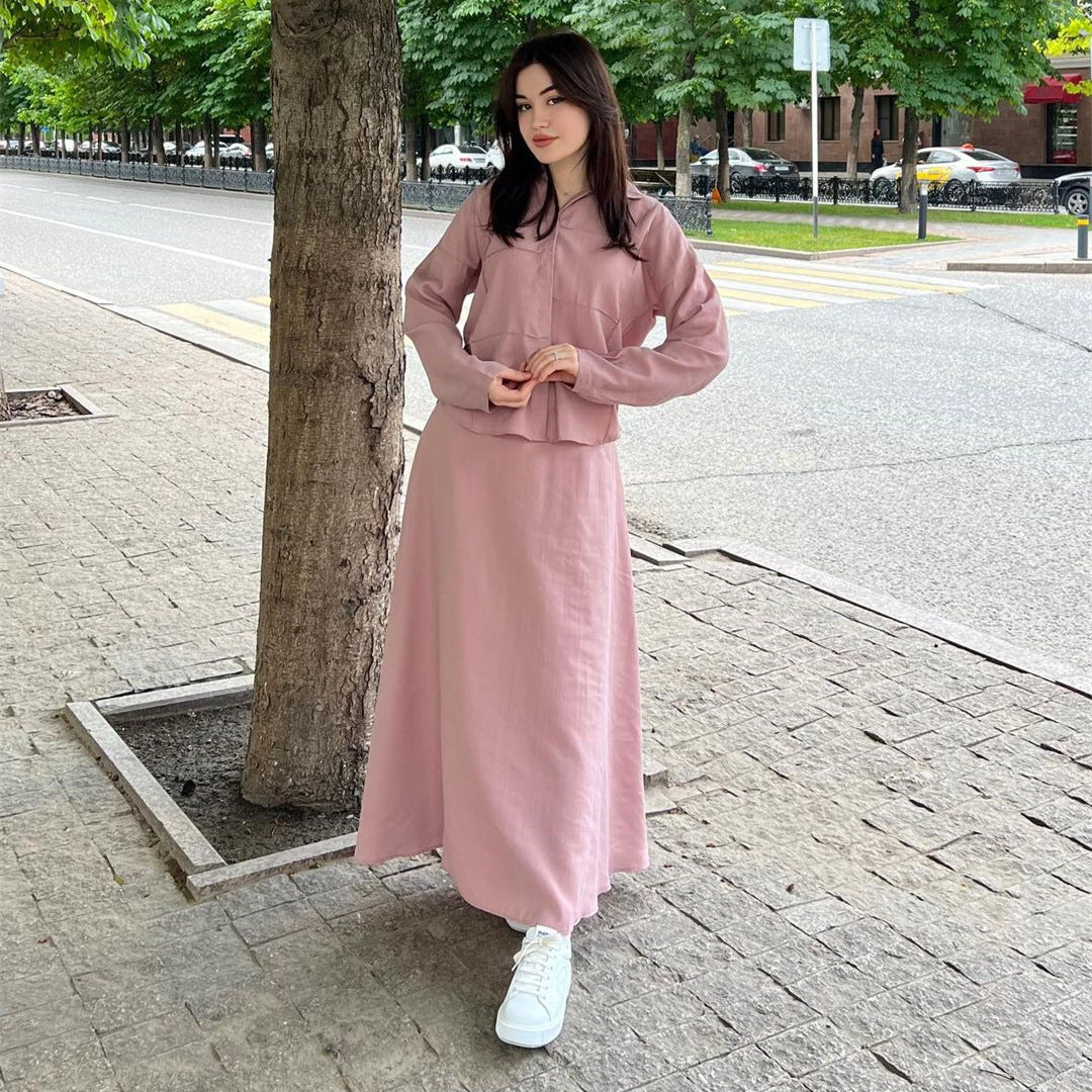 Long Sleeve Blouse and Skirt Casual Set for Dubai Women