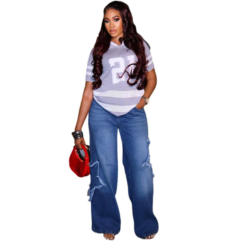 Casual Women's Jeans Fashion Embroidered Loose Denim Pants