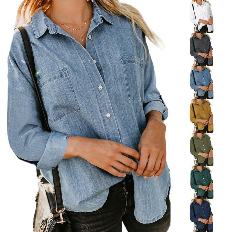 Denim shirt loose double pocket long sleeved casual coat shirt