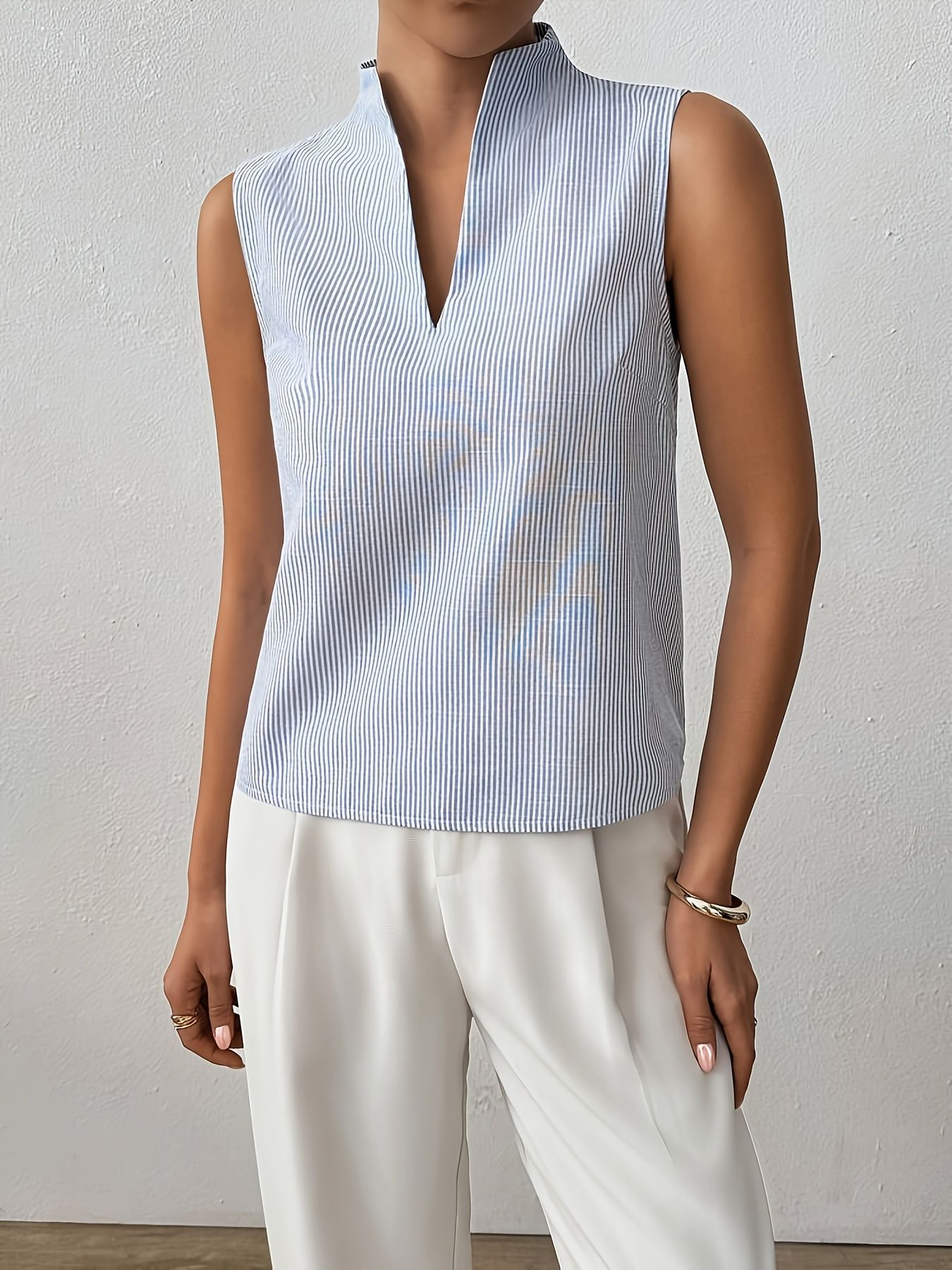 Women's Top Fashionable Breathable Popular Striped Sleeveless Versatile Regular Comfortable Shirt