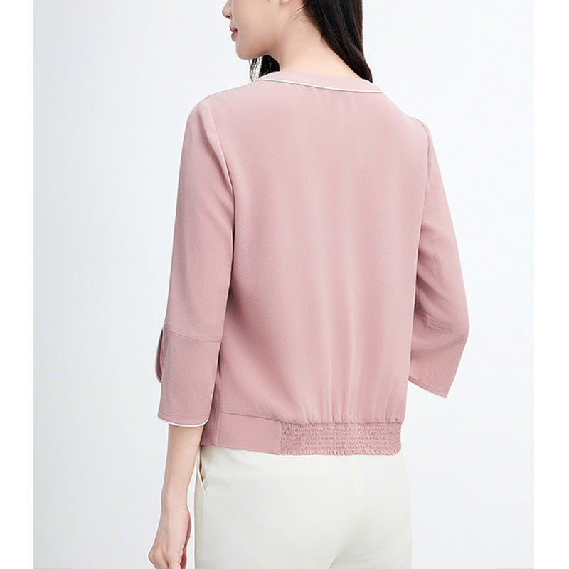 Elegant and Refined Formal Shirt with Color-Blocking Design, Long Sleeve Blouse