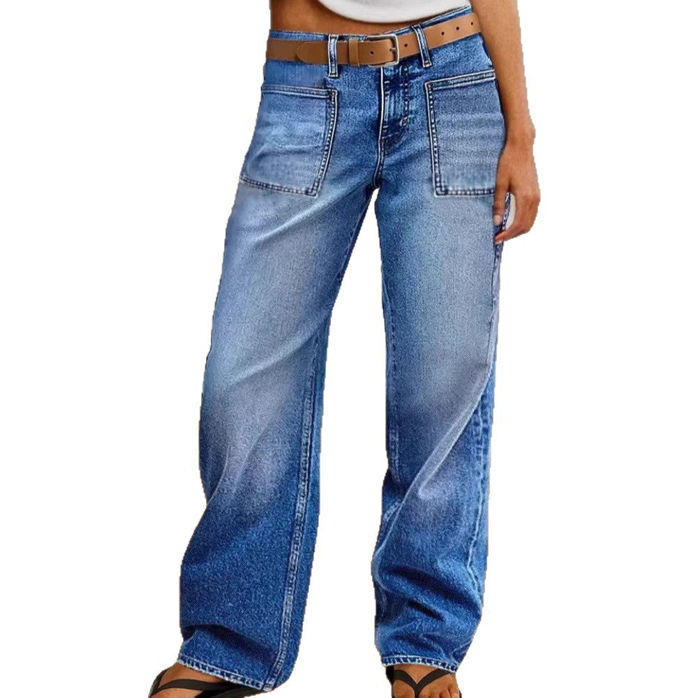 Women's Denim Pants Unique Design Casual Loose Slimming Wide Leg Straight Leg Long Pants