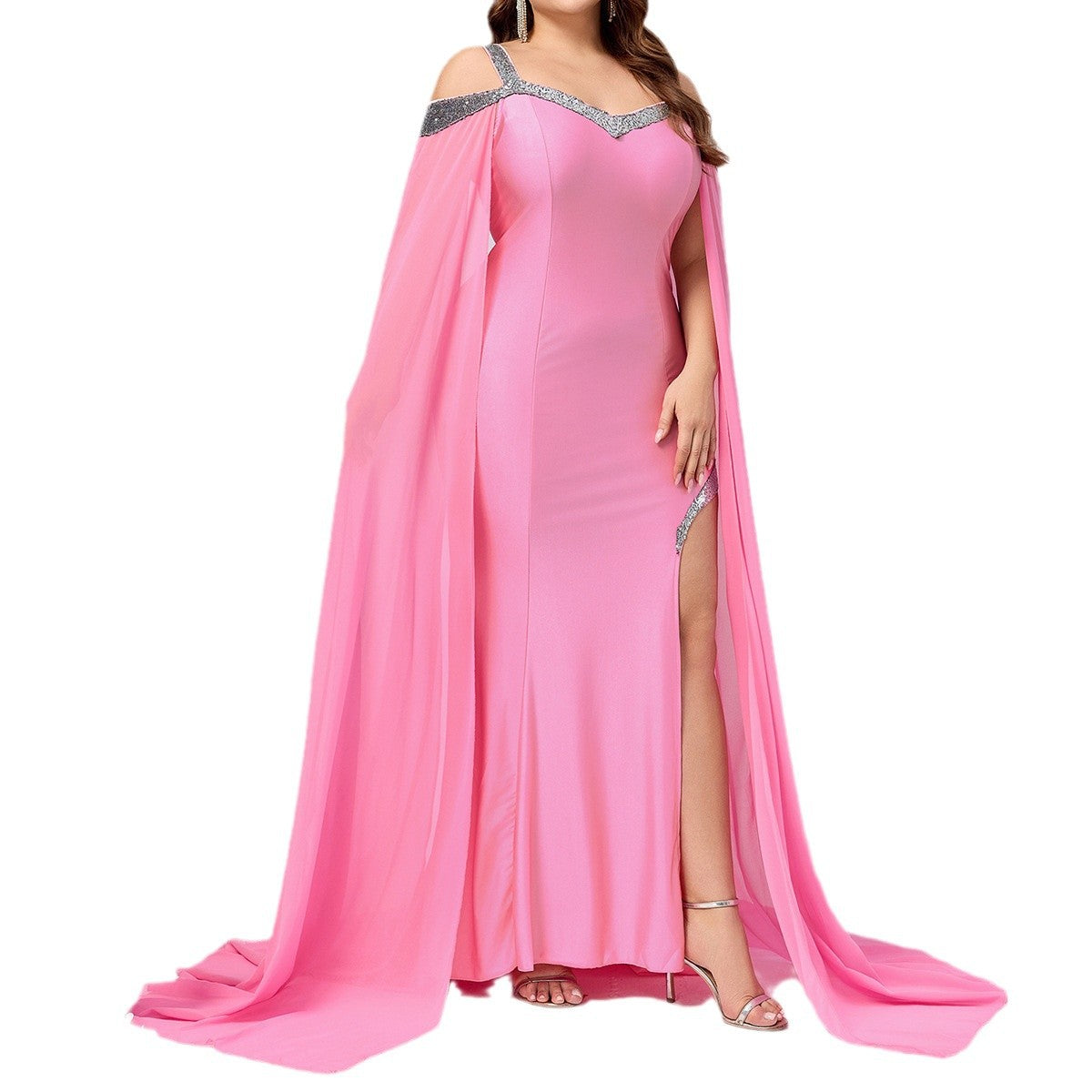 Elegant Strapless Sequined Solid Color Train Dress New Fashion Formal Gown