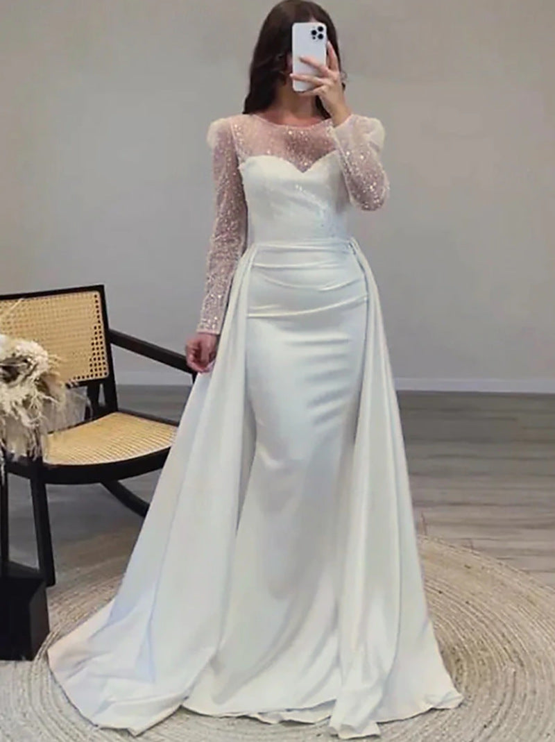 Elegant Long Sleeve Sequin Evening Gown for Women Formal Party Hostess Dress, Chic Lady Look