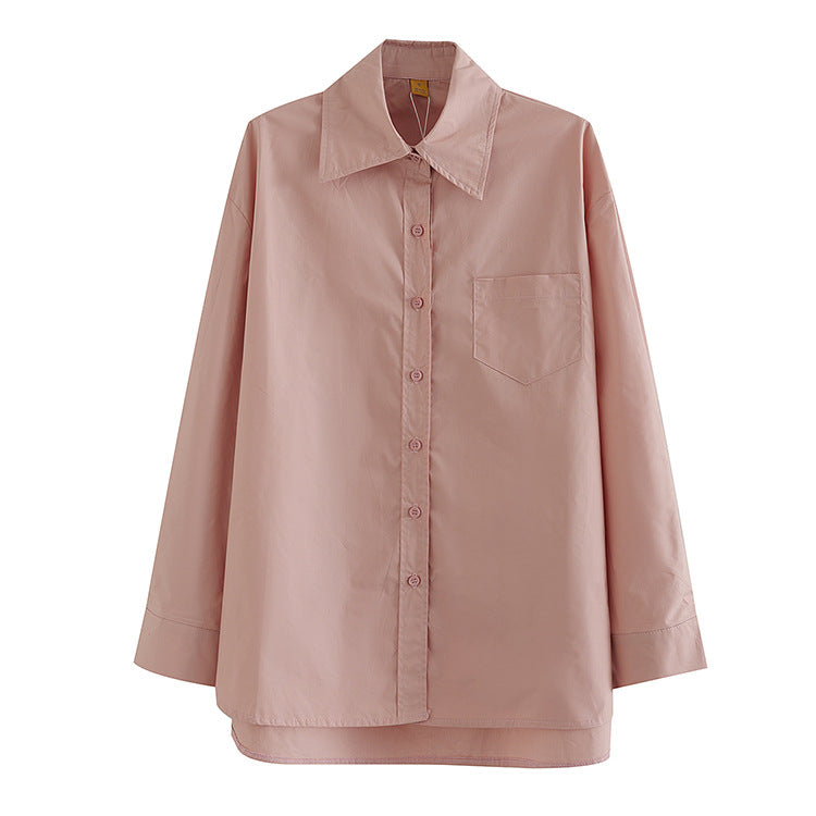 Collar long sleeved single breasted loose shirt