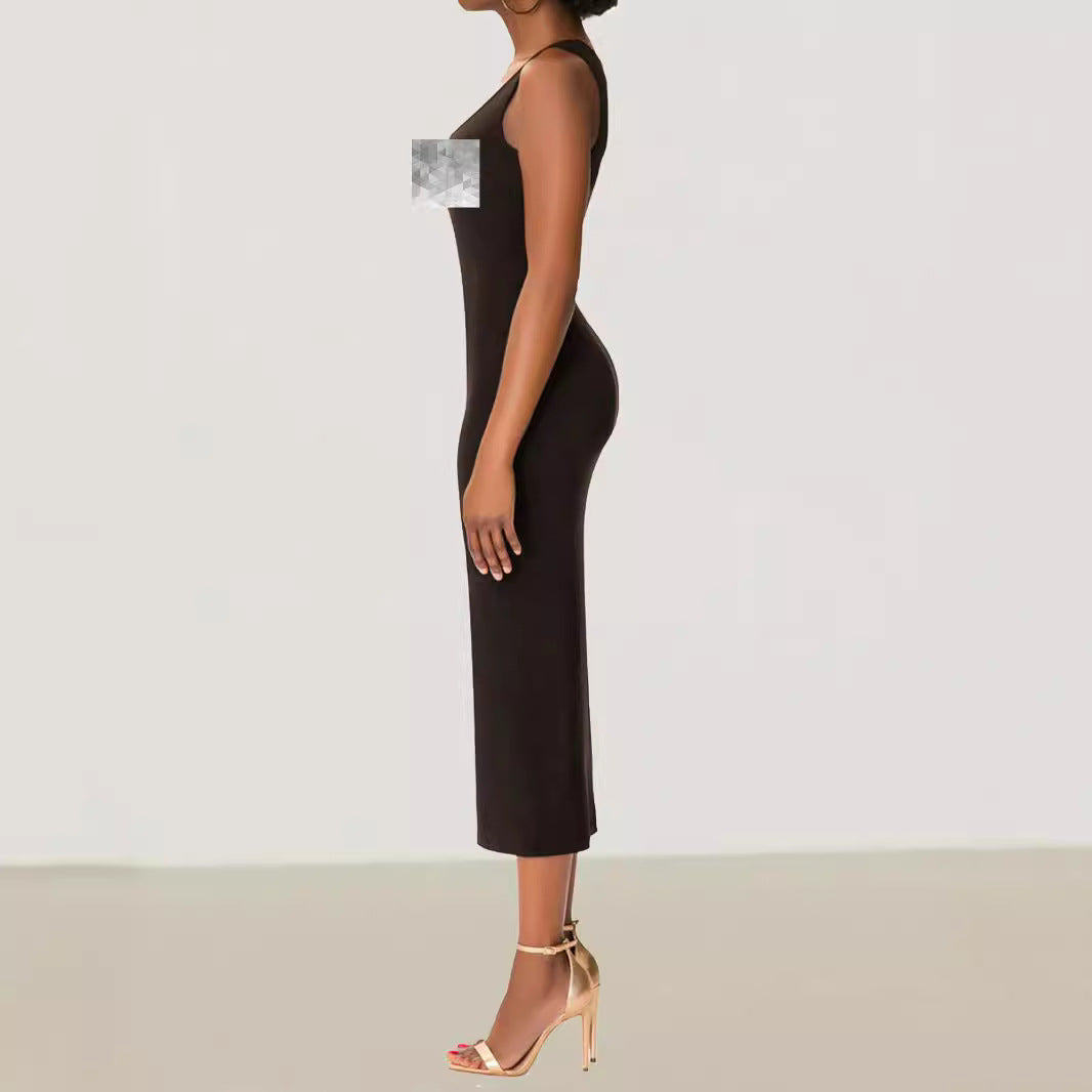 Elegant Solid Color Sleeveless U-Neck Bodycon Dress for Women