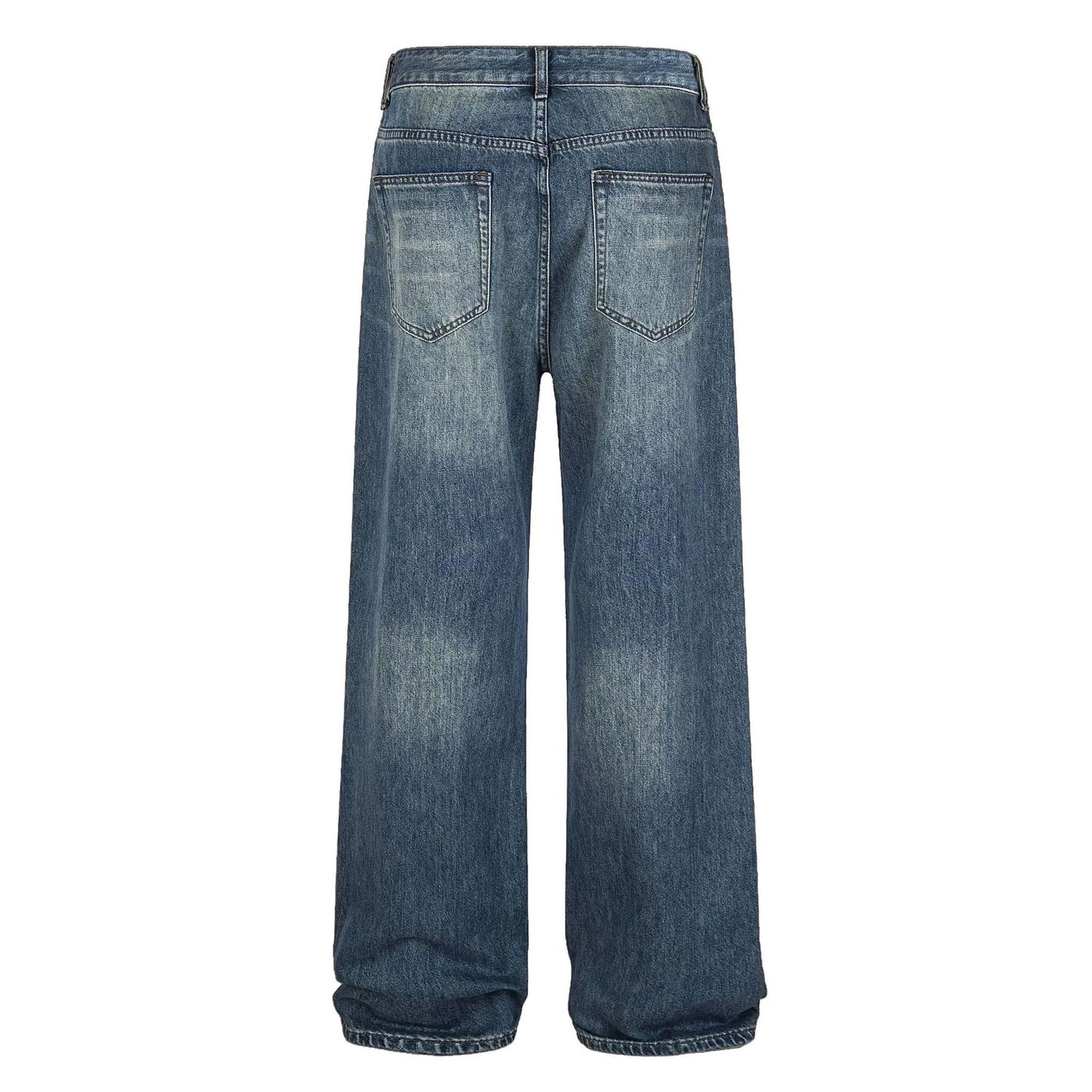 Street Style Rivet Straight Leg Washed Denim Pants