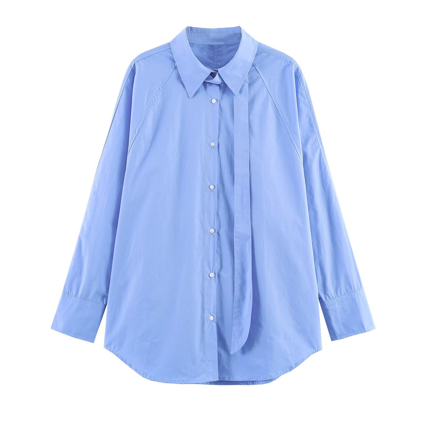 Long sleeved shirt with ribbon loose collar shirt