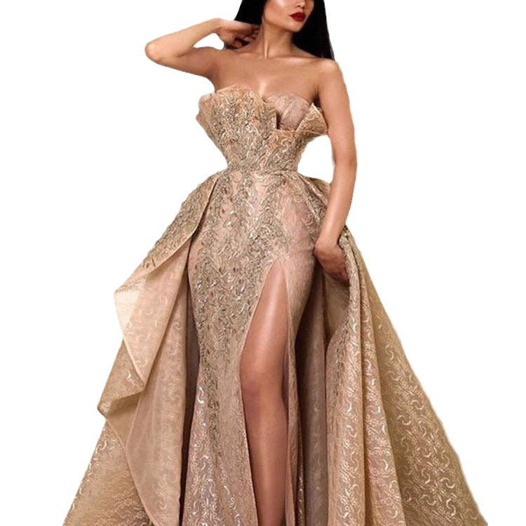 Sleeveless Strapless Flared Long Dress Evening Gown