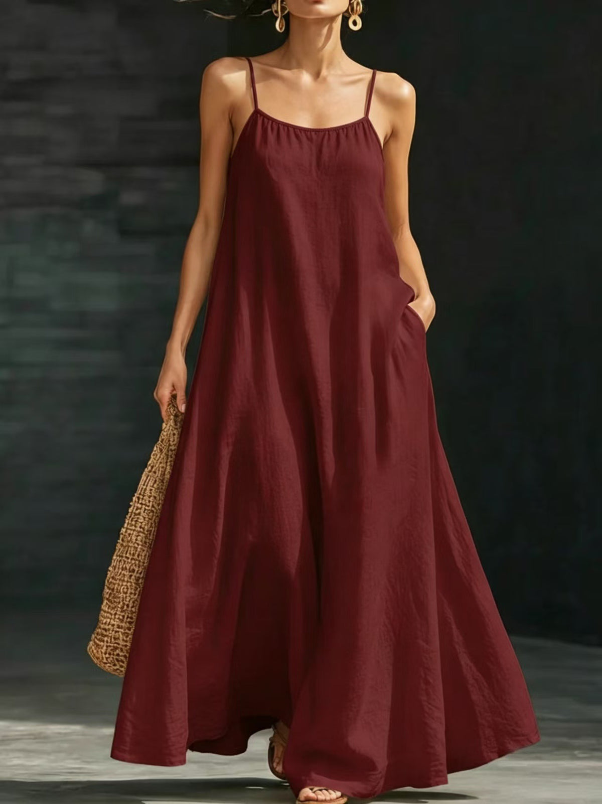 Style Solid Color Strapless Loose Flowing Maxi Dress