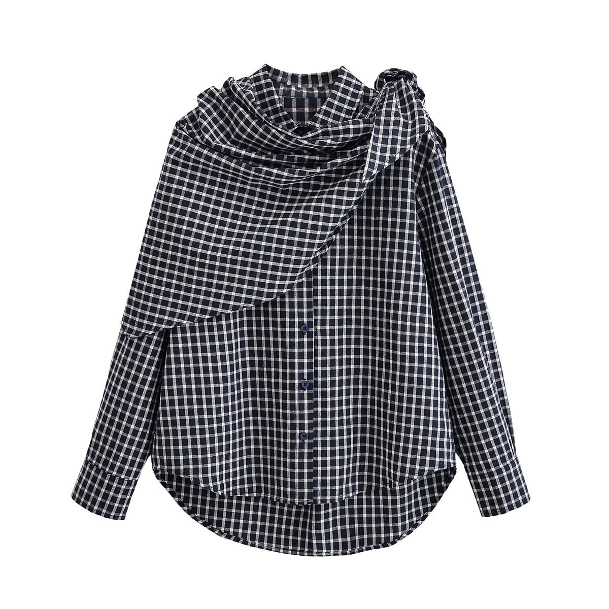 Scarf design plaid long sleeved shirt