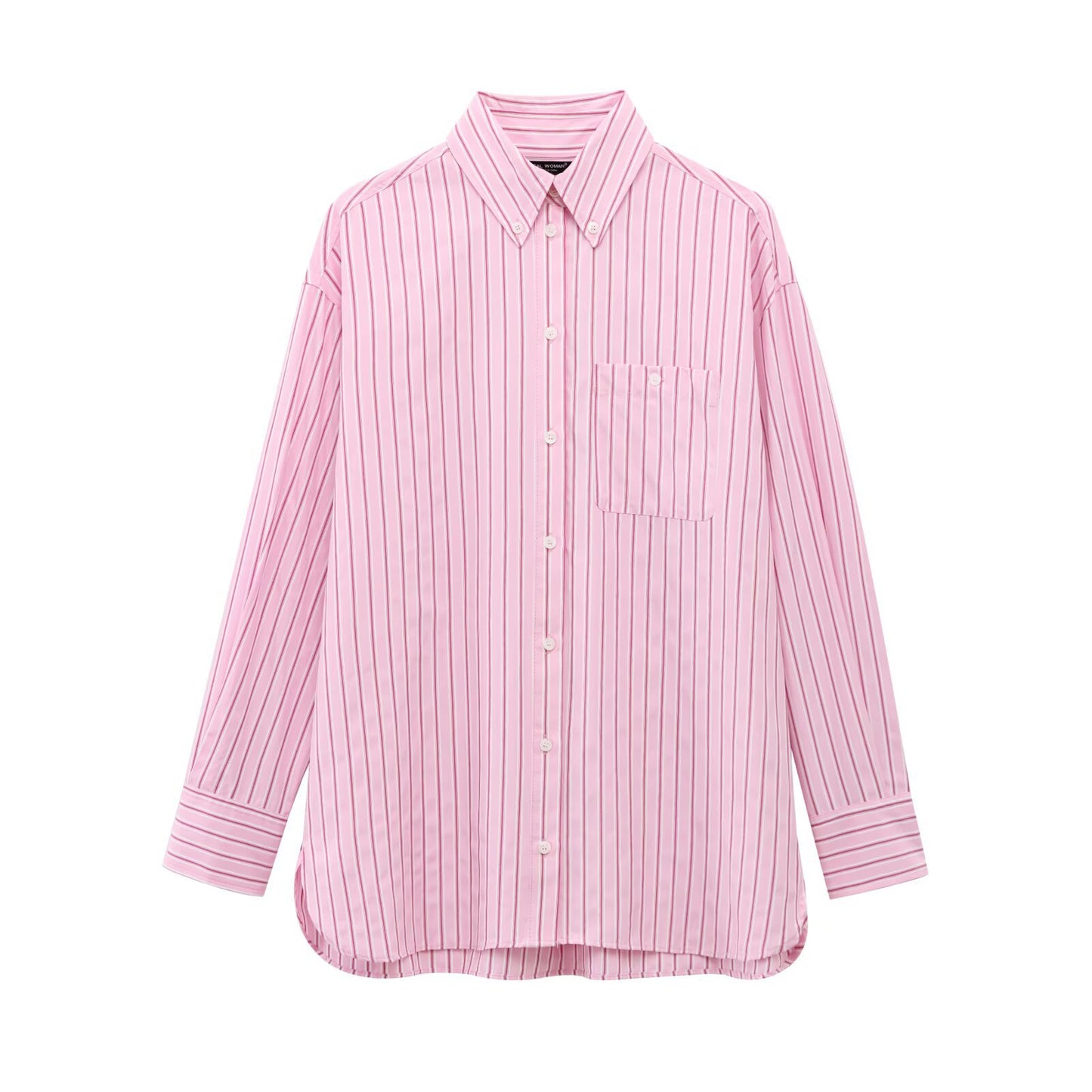 Loose and comfortable long sleeved lapel striped shirt for women