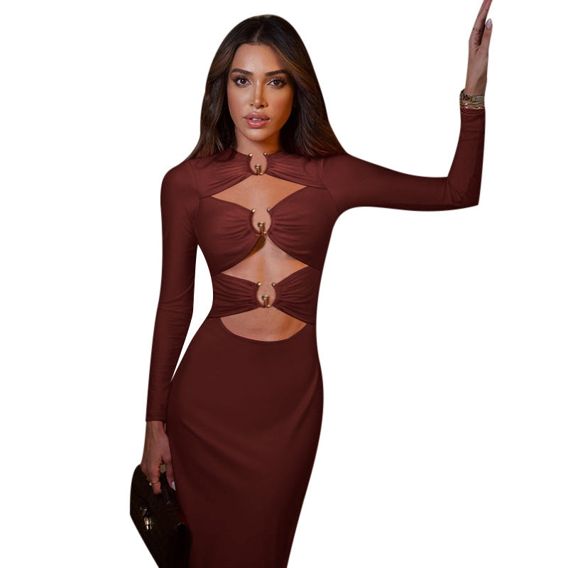 Bandage sexy à manches longues évides, coupe slim, avec