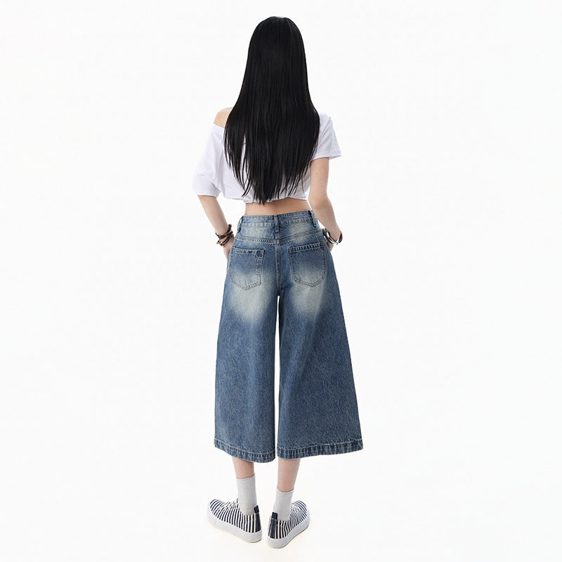Wide-Leg Seven-Eighth Denim Pants Women