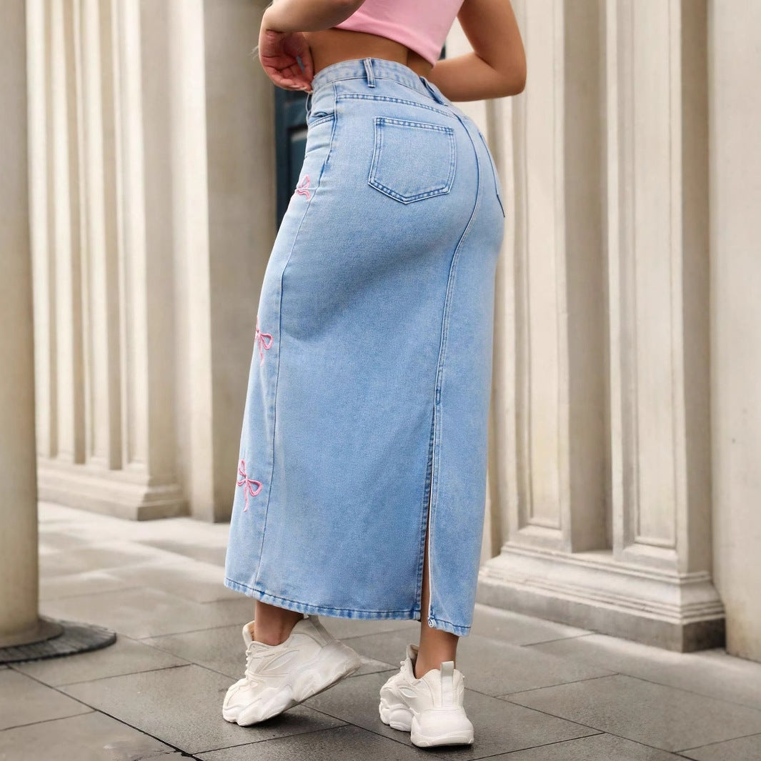 Bow tie denim skirt