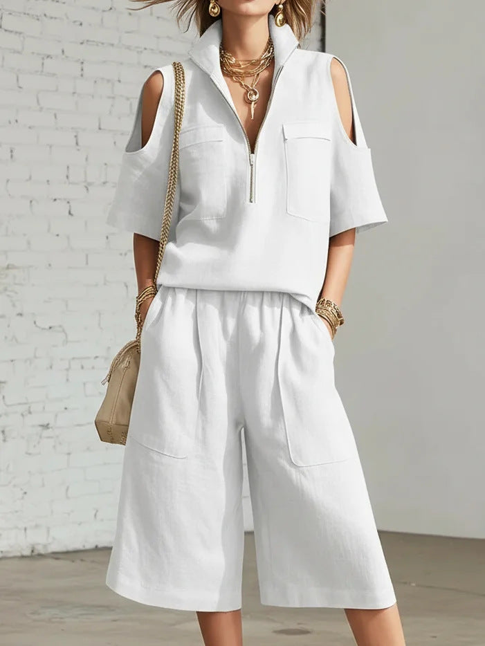 Short sleeved shorts shirt loose pants two-piece set