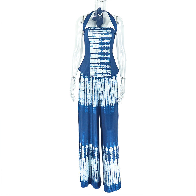 Backless Printed Dress Set Halter Two-Piece Set