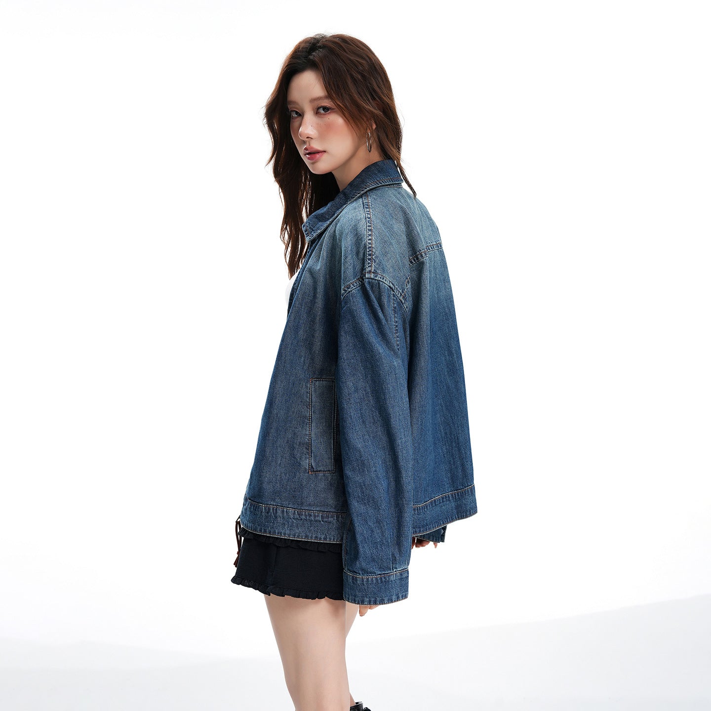 Autumn New Denim Jacket Old Money Style Loose Zip-Up Vintage Denim Outwear Set for Women