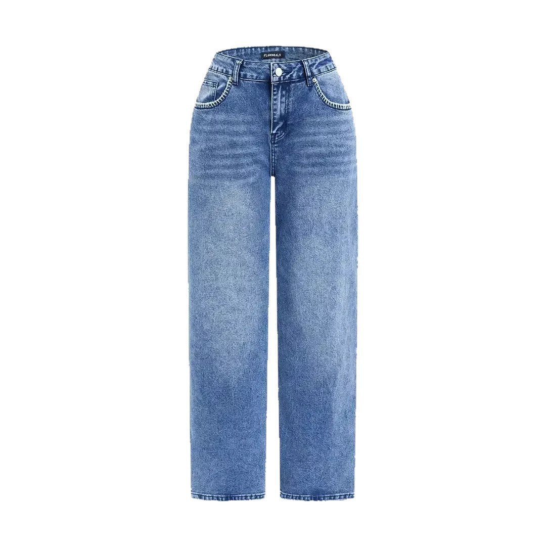 HME Women's Denim Pants Casual Loose Wide Leg Straight Leg Long Pants Fashion Women's Clothing for Trade