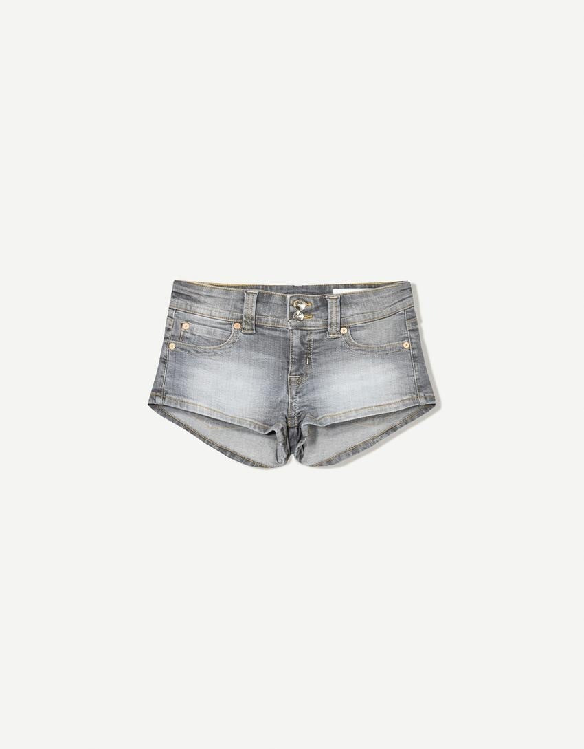Double Button Low Waist Denim Shorts for Women with Back Pockets, Fitted Hip-Hugging Hot Pants