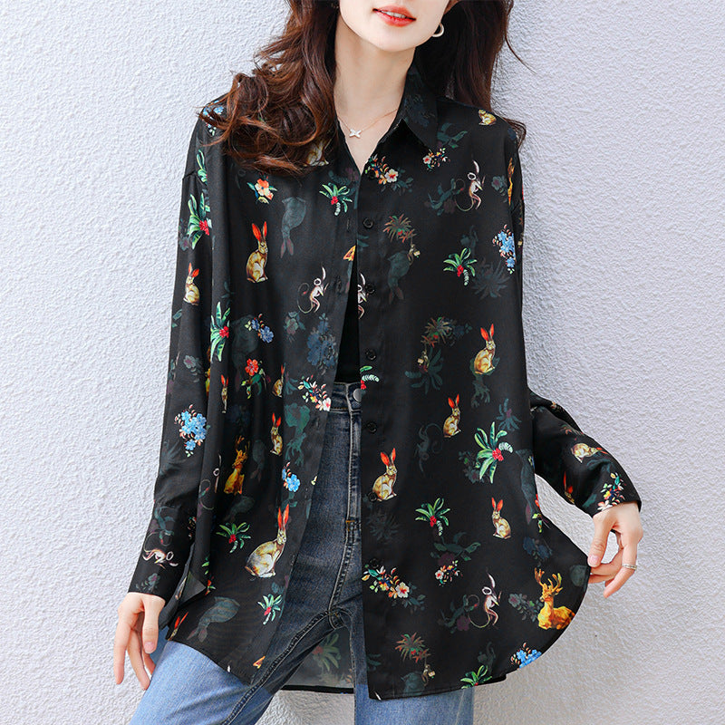 Plus Size Women's Vintage Printed Blouse Loose Fit Shirt Women's Top