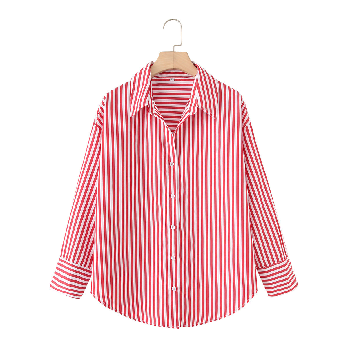 Women's collar long sleeved striped shirt top