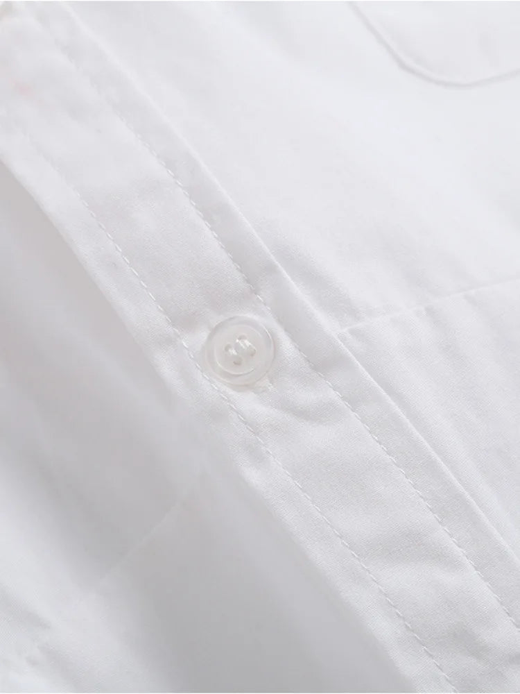 Women's Shirt Lapel Long Sleeves Single Breasted Loose White Pocket Cotton Lady Blouse Autumn
