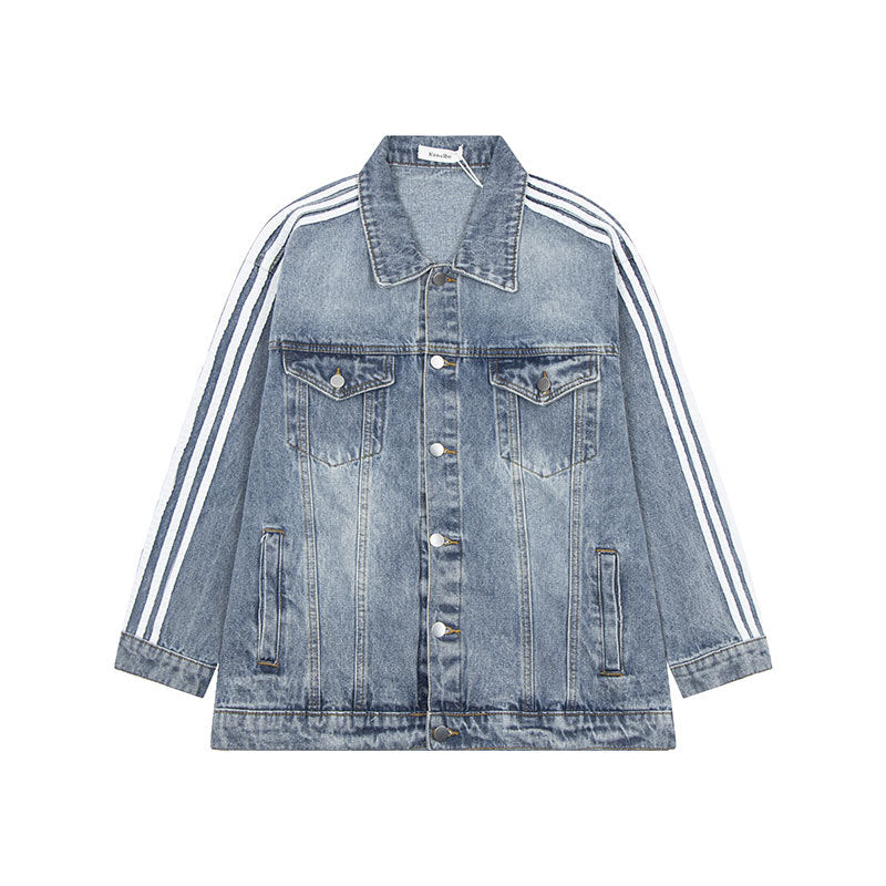 Washed three bar denim jacket