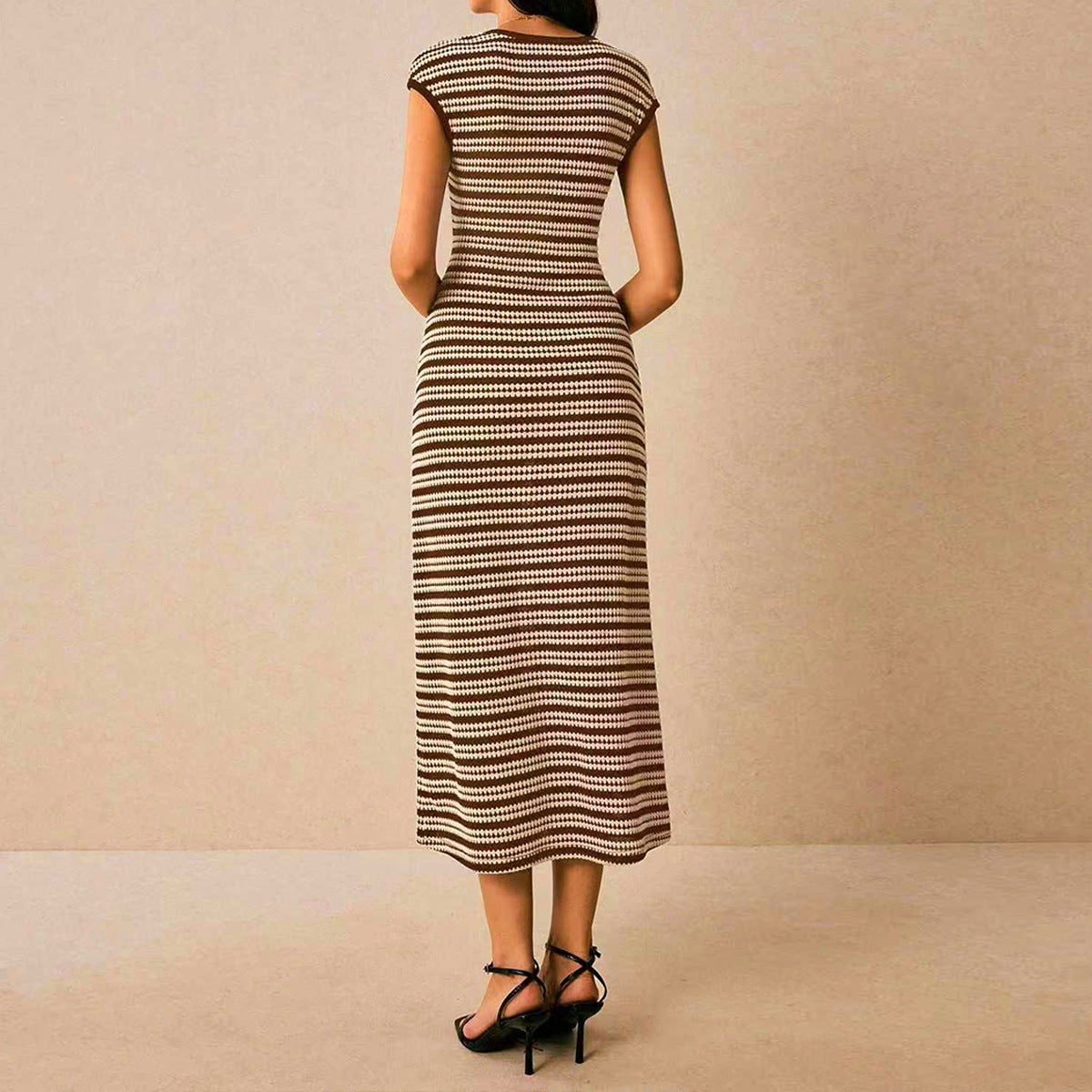 Commuter sleeveless elastic striped dress for women