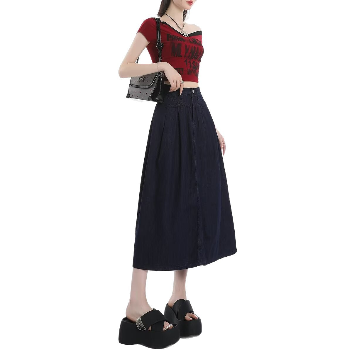 Navy Blue Denim Skirt for Women
