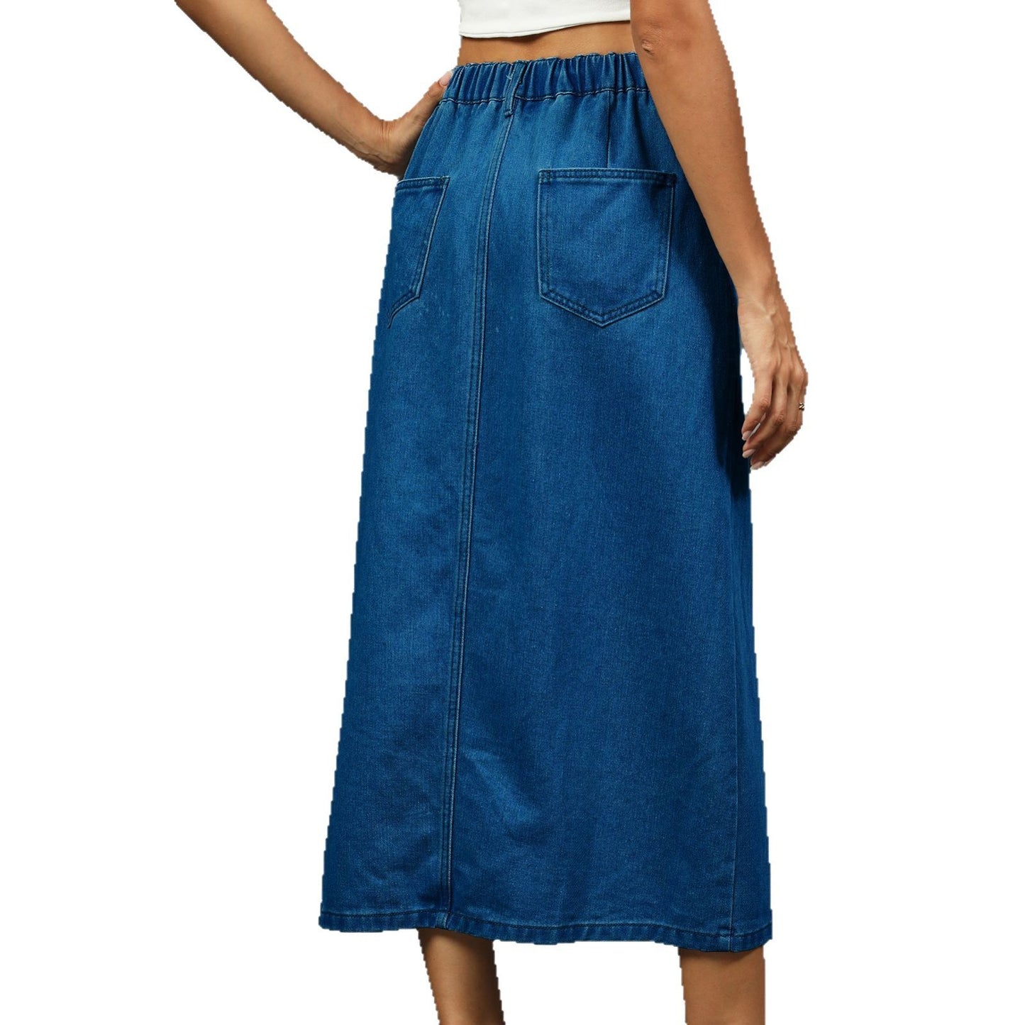 European and American split button denim midi skirt mid length skirt for women