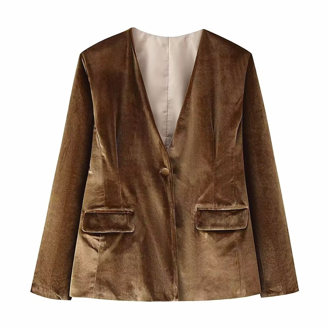V-neck suit jacket+micro flared pants set