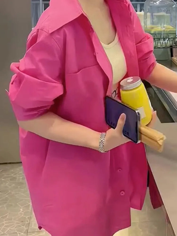 Sunscreen pink shirt, women's new style shirt jacket, summer long sleeved French style top with a niche and loose design