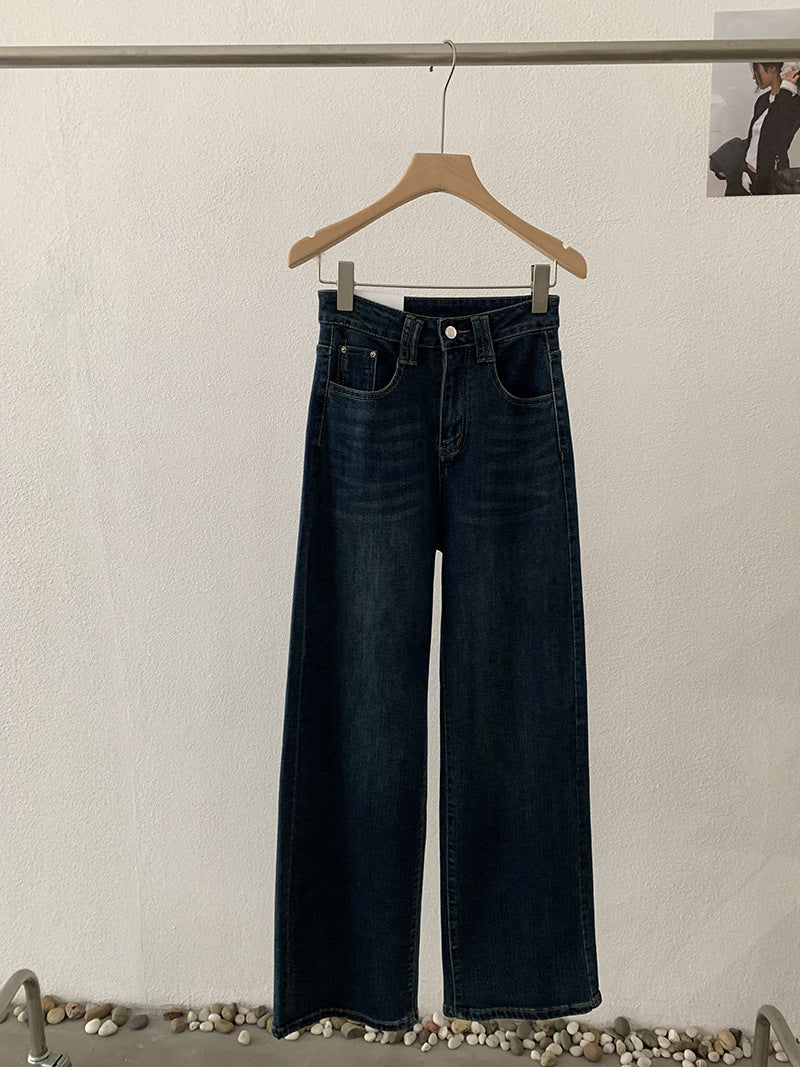 High-Waisted Wide-Leg Denim Pants for Women Spring Casual Washed Straight Leg Trousers Trendy