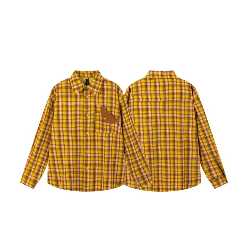 Yellow checkered shirt men's loose shirt