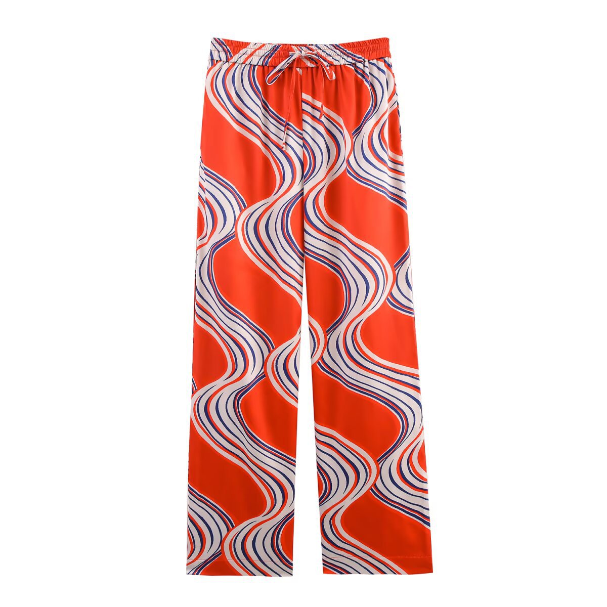 Women's Clothing Bowknot Decorated Printed Blouse + Loose Straight Leg Pants Set