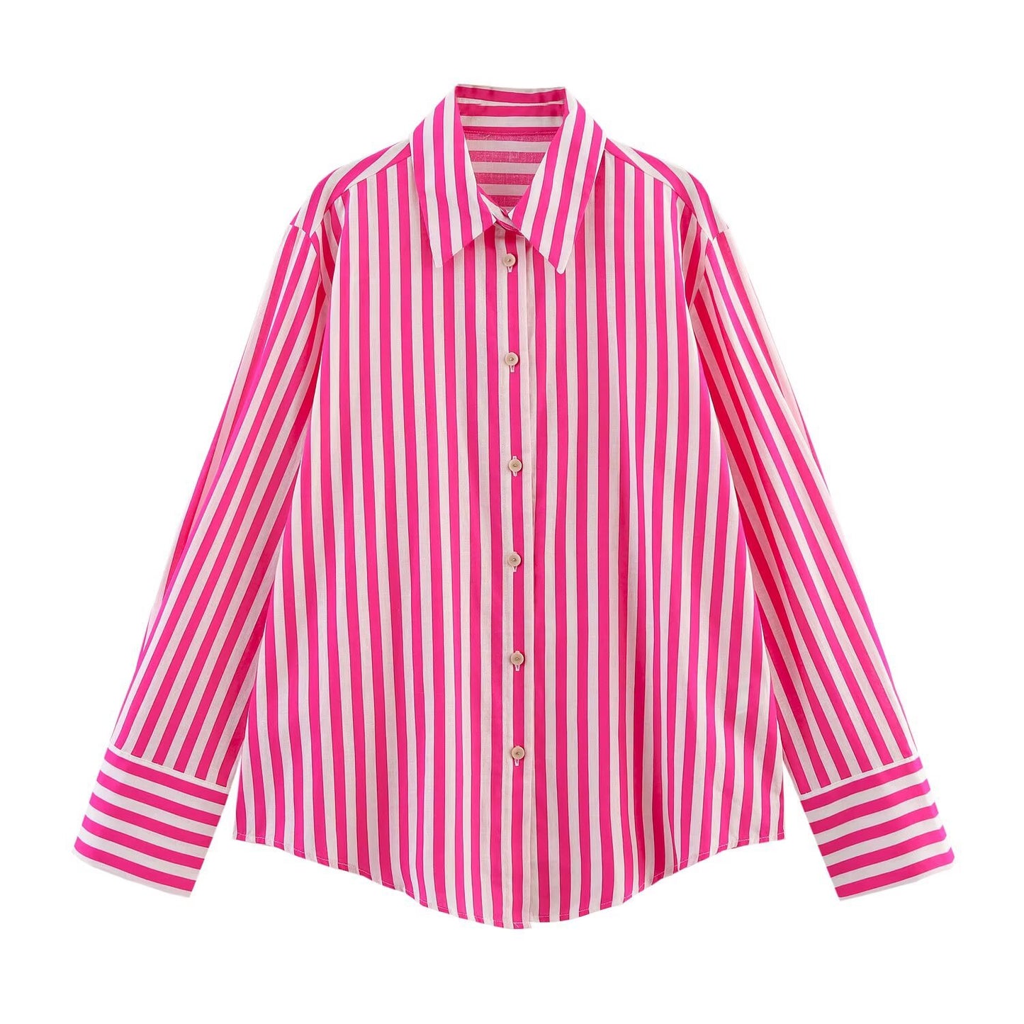 Collar long sleeved contrasting striped shirt top for women4