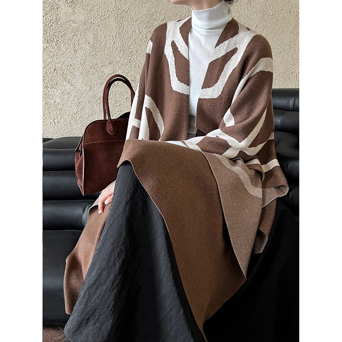 Thick striped cape cotton wool shawl women's coat