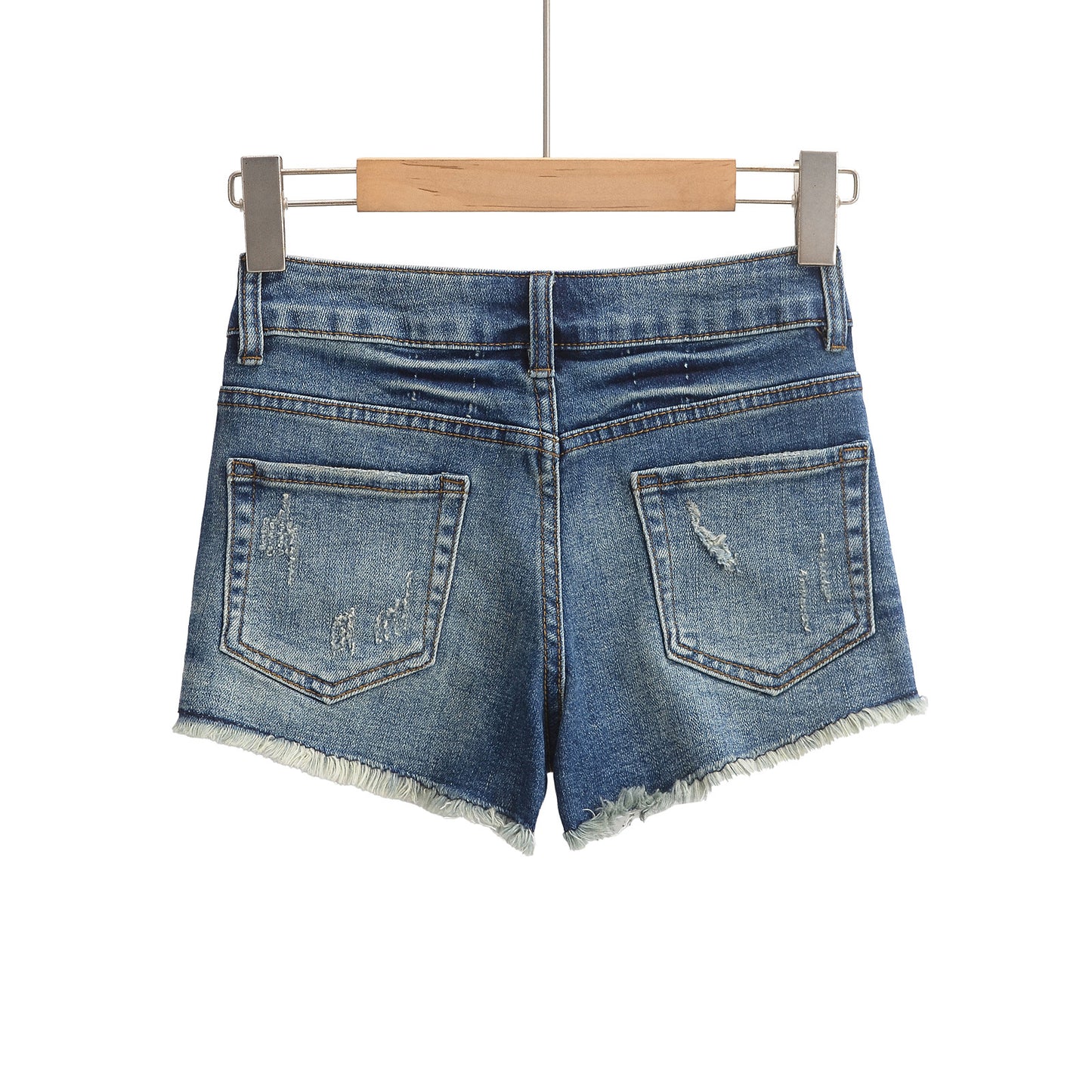 High-Waisted Distressed Denim Shorts
