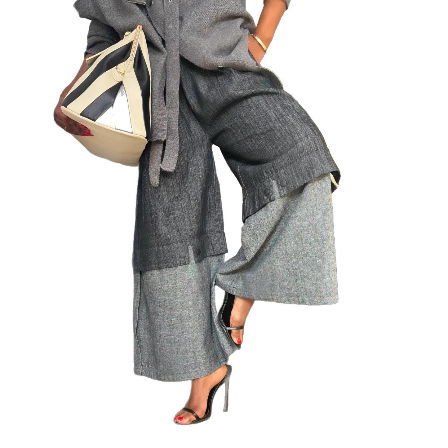 Street Style Elastic Waist Patchwork Wide Leg Jeans