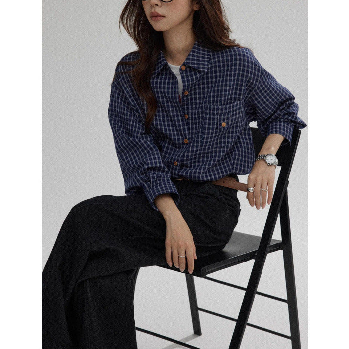 Checkered Shirt Women Spring Summer New Casual Loose Versatile High-end Checkered Blouse